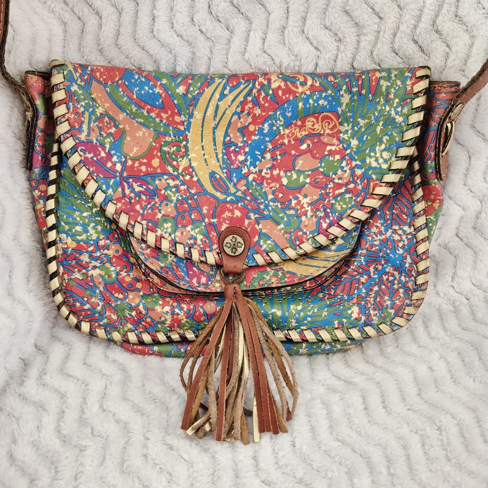 Patricia Nash Bold Artistic Design "Tropical Fruit" Italian Leather Crossbody